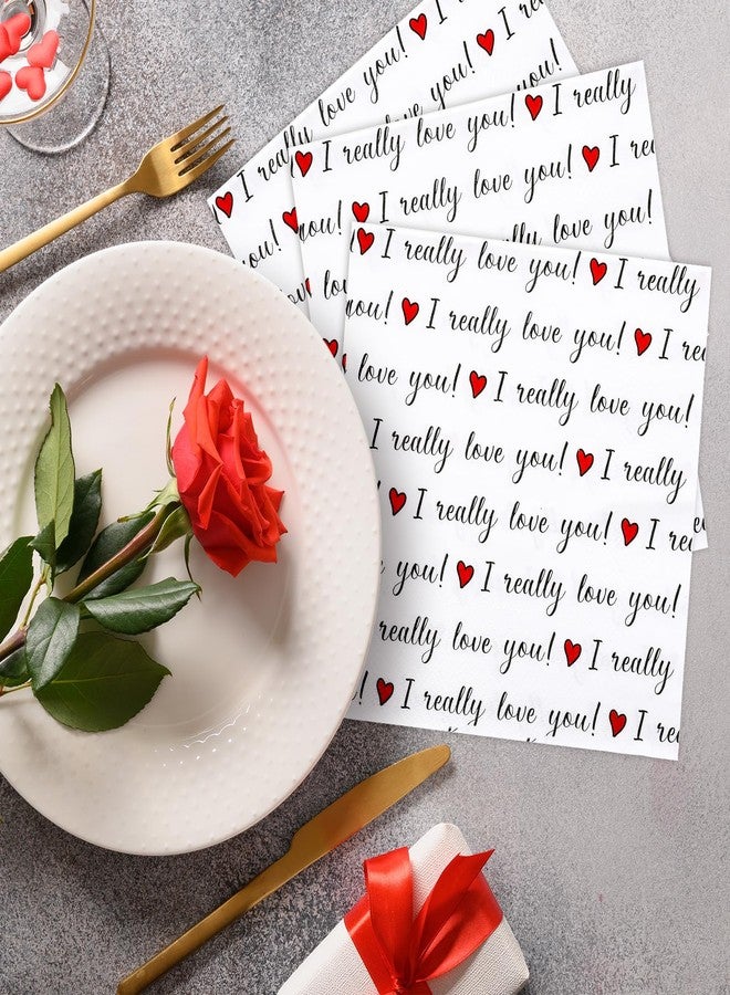 Whaline 50Pcs Valentine's Day Paper Napkins Love Heart Disposable Napkins I Really Love You Funny Luncheon Dinner Napkins For Wedding Anniversary Party Table Supplies - Image 4
